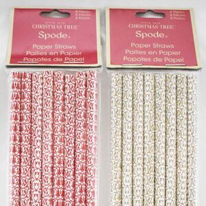 Spode Paper Straws Christmas Red & Tan Holiday Christmas Trees 2 Packs x 8 Count